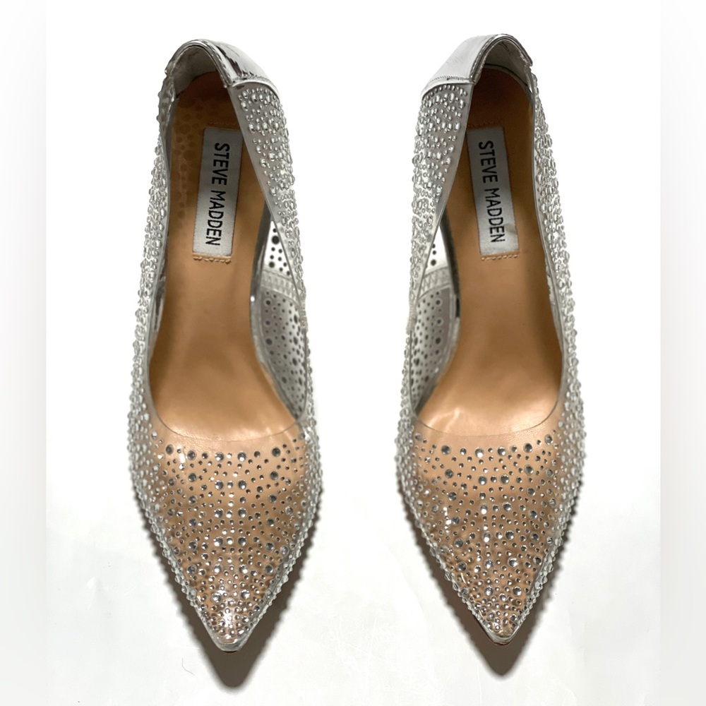 STEVE MADDEN Rhinestone Clear Plastic / Silver Stilettos High Heels 6.5 - Picture 16 of 16